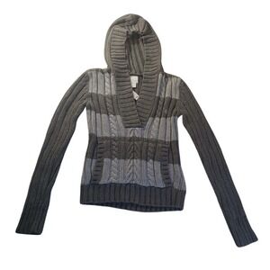 Old Navy Hooded Cable Knit Sweater‎ XL Gray Striped Cropped Pullover NWT Retro